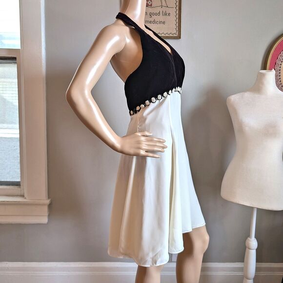 NWT Vintage 90s Upbeat Babydoll Dress Mini Halter Velvet Empire Waist Size 9 - Picture 9 of 10